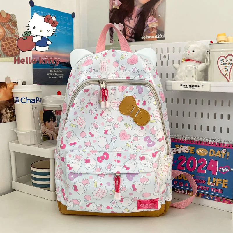 Hello Kitty Kawaii dziewczęcy plecak Sanrio różowo-niebieski młodzieżowy lekki plecak podróżny wysokiej jakości nylonowe dziecięce torby szkolne