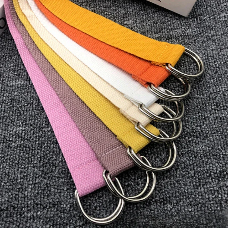Veelzijdige Riem Dames Canvas Riem D-Vormige Dubbele Ring Gesp Riem Modieuze Eenvoudige Effen Kleur Canvas
