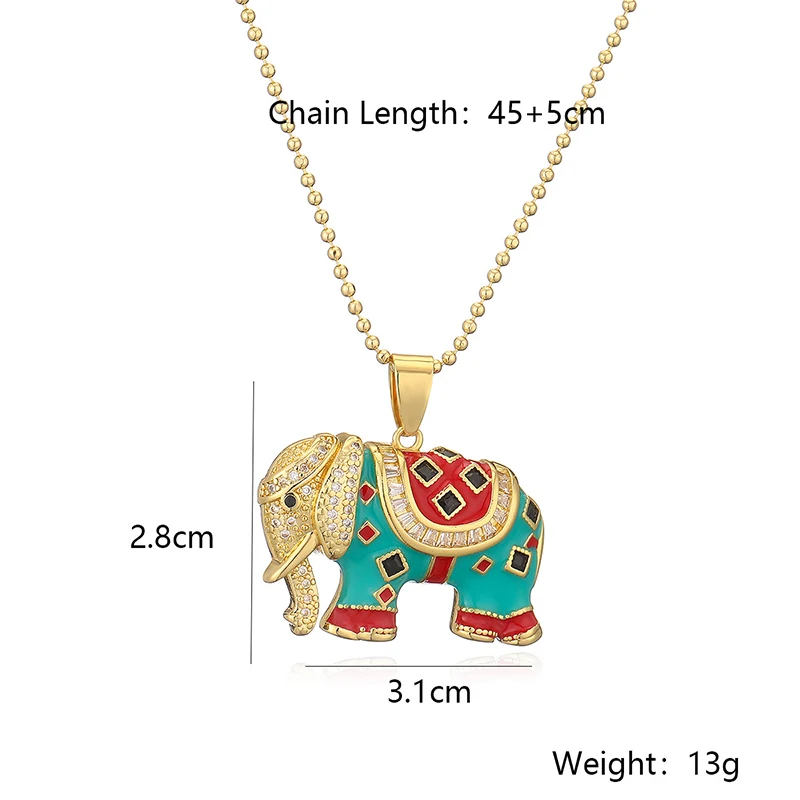 GANPUP Stilvolle Emaille-Elefanten-Zirkon-Anhänger-Halskette für Damen, Modische 18K Gold PVD-beschichtete Schlüsselbeinkette, Choker-Schmuckgeschenk – Detail 1