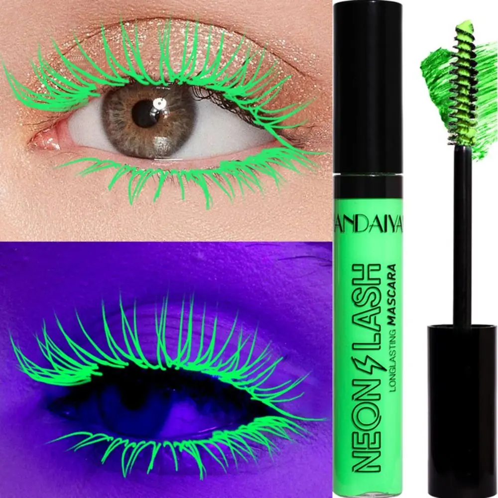 Mascara colorato a luce UV a 6 colori Mascara fluorescente ultrafine spesso arricciato Ciglia al neon colorate a lunga durata ad asciugatura rapida