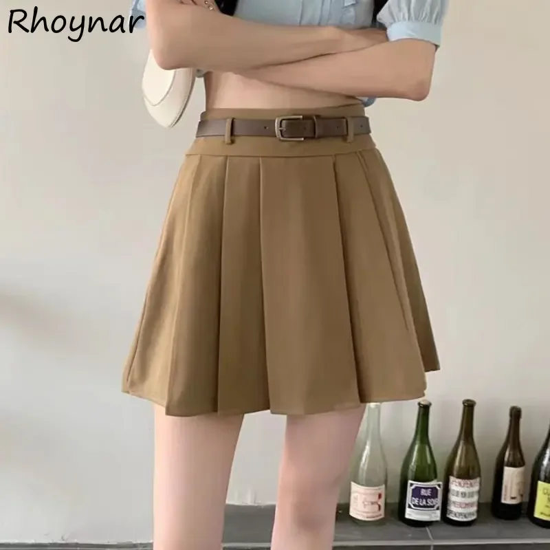 Pleated Skirts Women Mini Belt Sweet Simple Summer Preppy Style Streetwear Casual Schoolgirls Fashion Daily All-match Ulzzang