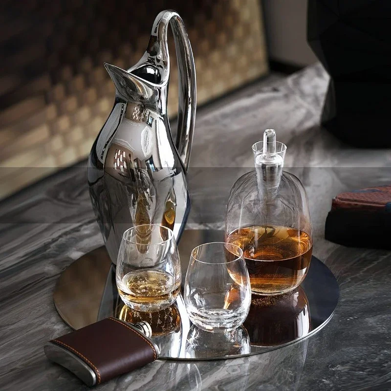 

Modern model room combination ornament, ceramic flower ware wine set, tray wine pot soft decoration