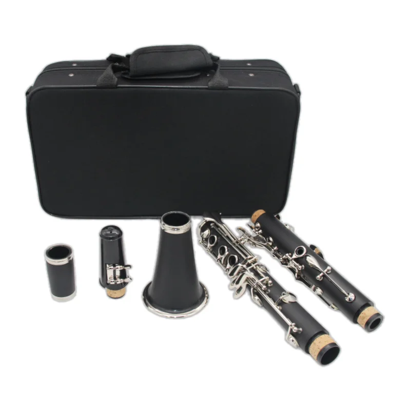 Factory Direct Sale Popular Black Silver Bb Clarinet Nickel Plated 17 Key Clarinet with Luggage