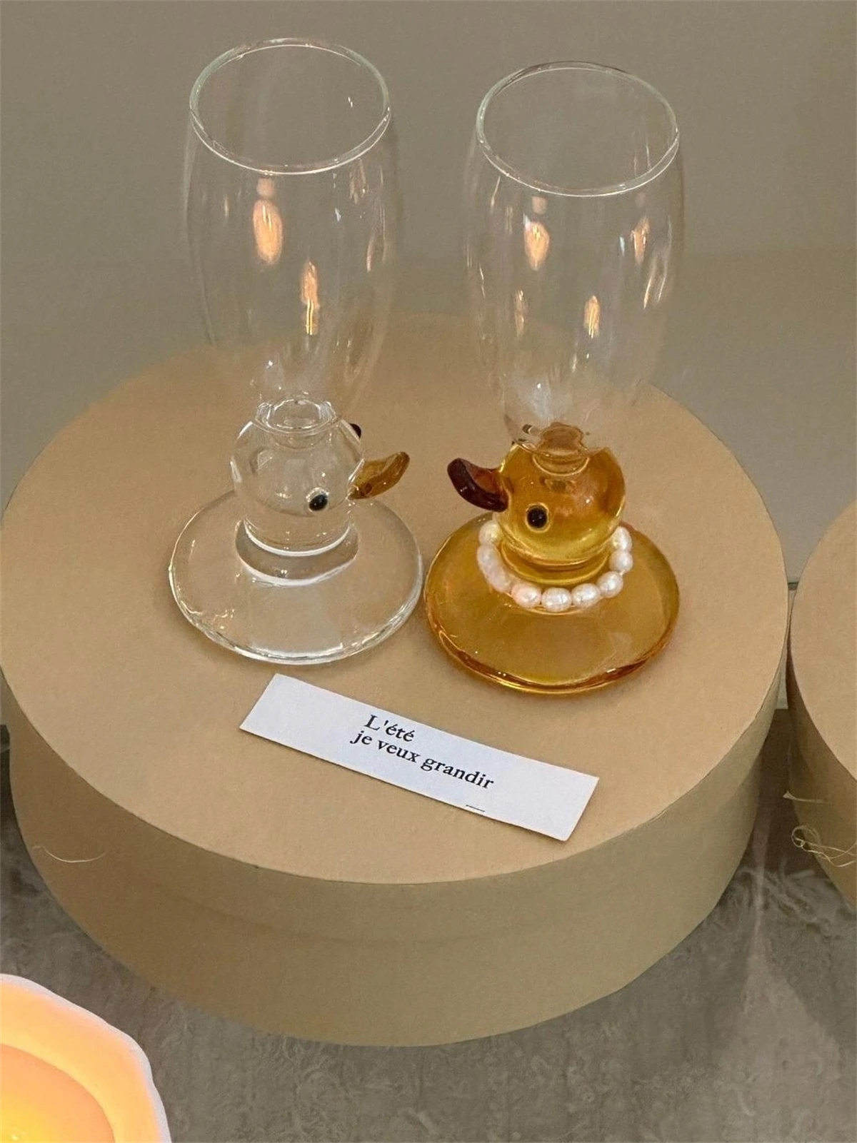 Creative Cartoon Cute Happy Duckling Water Cup Pearl Necklace Decorative Glass European-style Transparent Champagne Cups Fashion