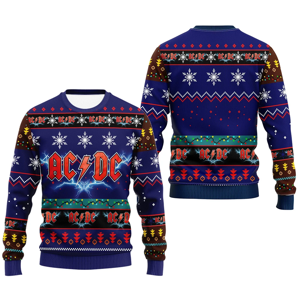 ACDC سترة قبيحة ثلاثية الأبعاد ريترو روك باند عطلة حفلة البلوز الدافئة دافئ حجم كبير سترة عيد الميلاد الرجال النساء هدية عيد الميلاد 2026 #4
