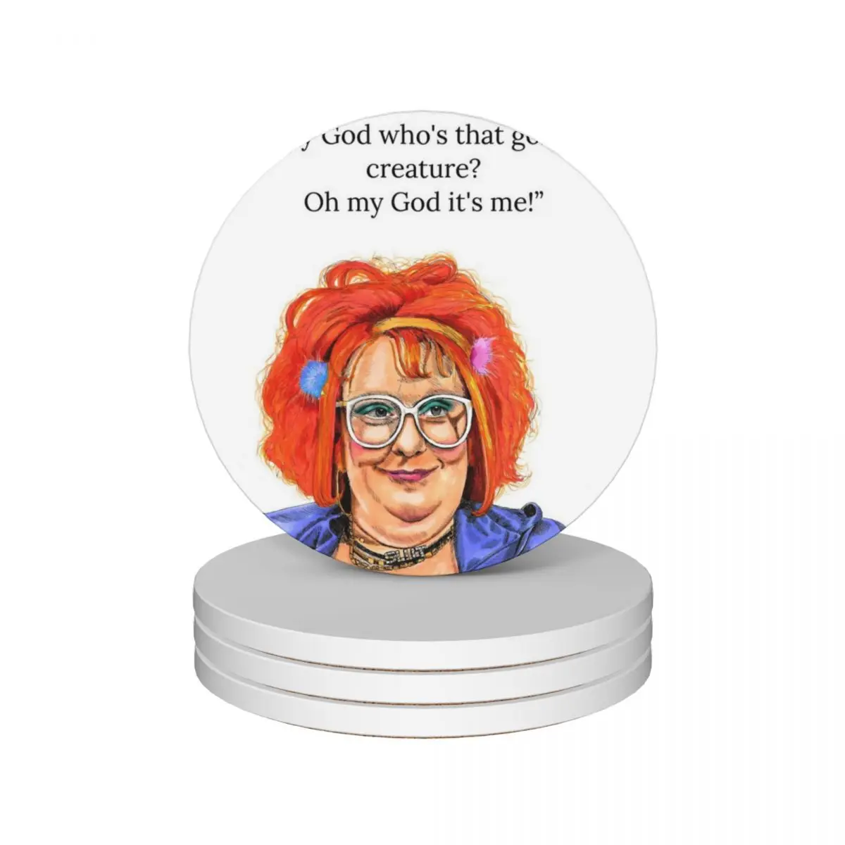 Linda la Hughes, Gimme Gimme Gimme Ceramic Coasters (Set of 4) mat for dishes for coffee cups ceramic set Coasters