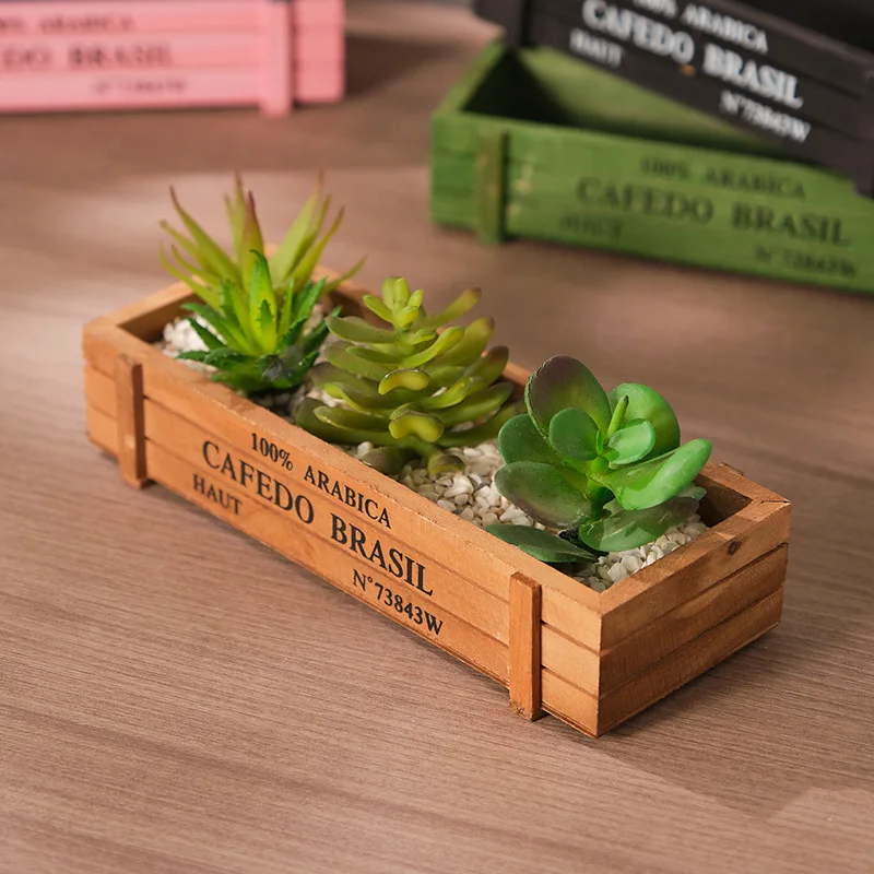 Vintage Wooden Succulent Planter Box, Rectangular Multi-Cell Plant Holder for Succulents, Cacti, Rustic Home & Balcony Decor