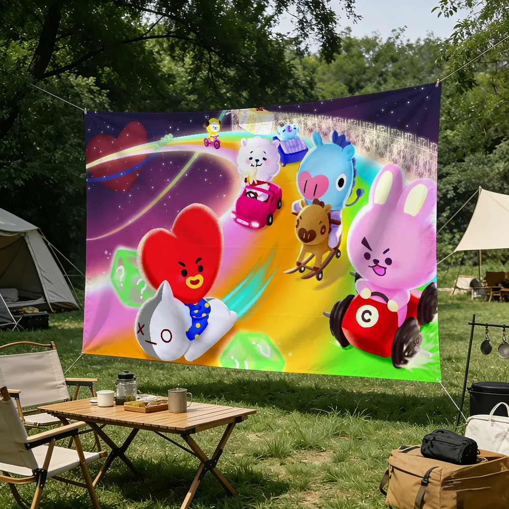 Cartoon-Flagge für Wohnzimmer, Zuhause, Wohnheim, Dekoration, Wand, Outdoor, Camping, Party, B-BT21S-S, niedliches Banner, Geschenke – Detail 10