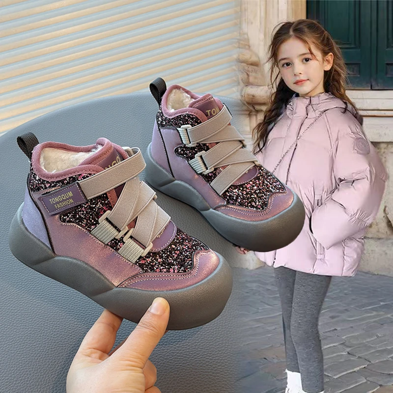 Stivali di cotone da ragazza Nuovi stivaletti invernali per bambini stivali caldi Stivali da neve per bambini grandi da ragazza scarpe di cotone impermeabili