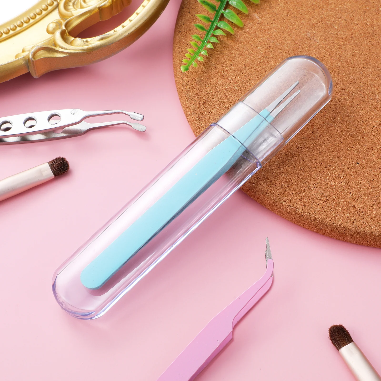 Durchsichtiger Wimpernpinzettenhalter aus Kunststoff, ovales Gehäuse, tragbarer Reise-Aufbewahrungsorganisator für Pinzetten, Clips, Verlängerungen