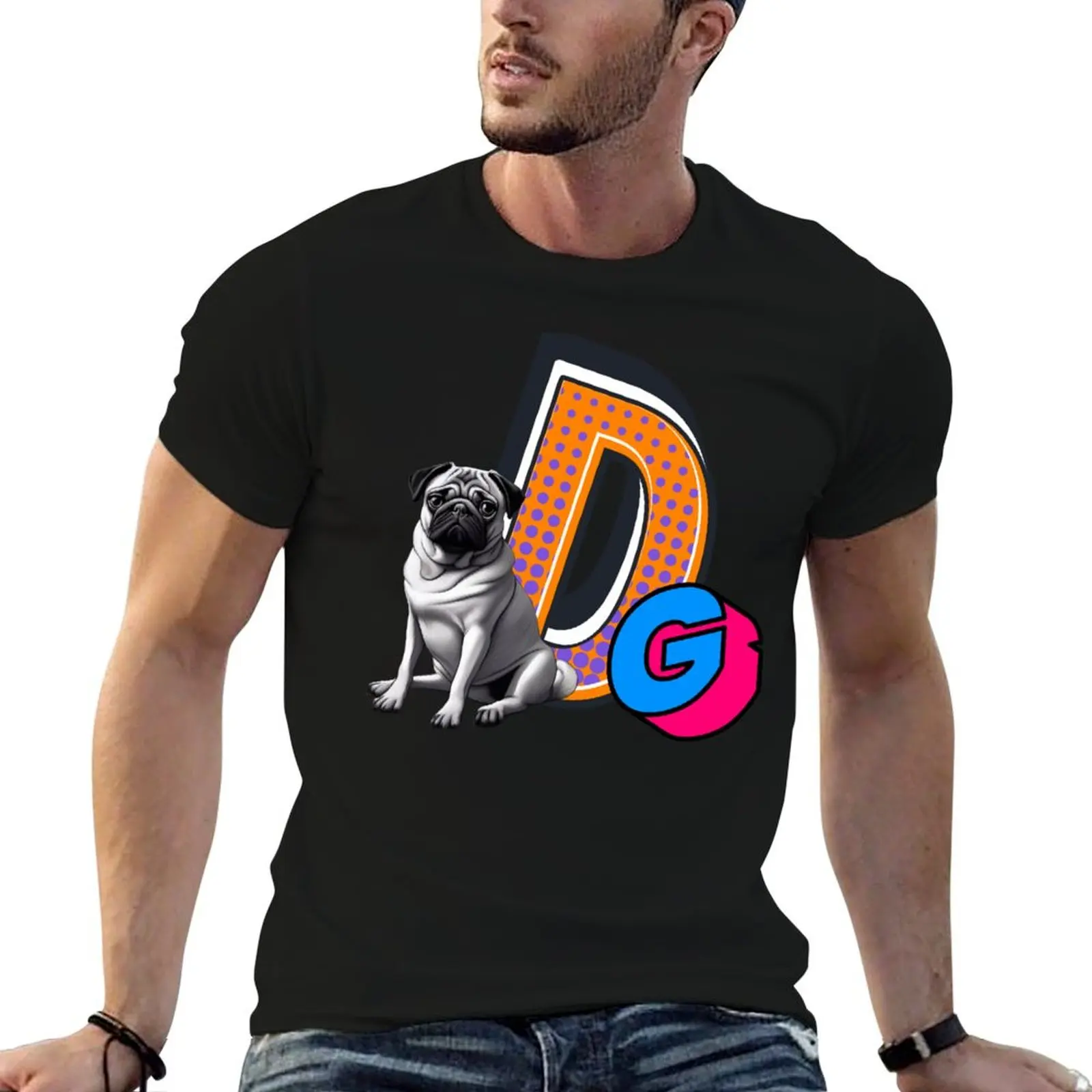 Pop Art Pug T-Shirt hippie clothes summer top oversized mens clothing