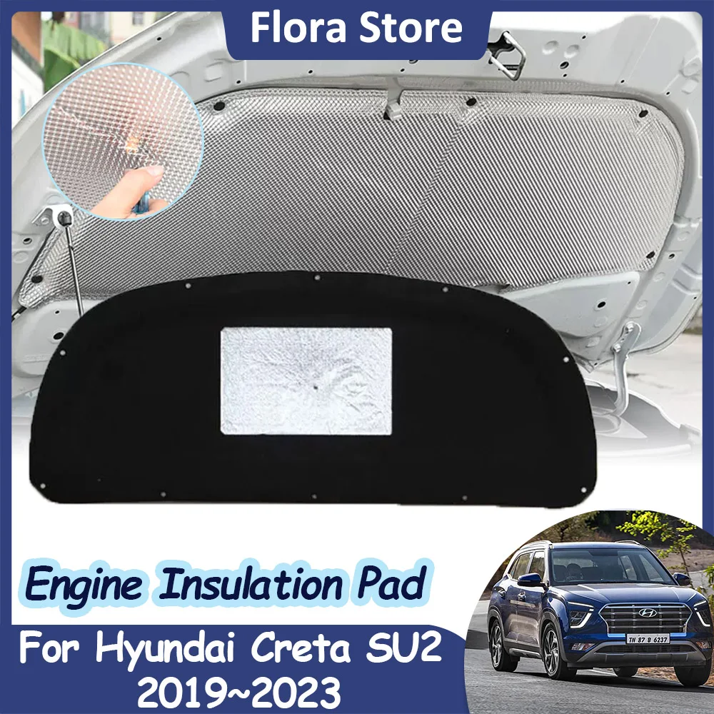 Engine Hood Sound Pad for Hyundai Creta SU2 Cantus 2019~2023 2021 Front Heat Insulation Cotton Mat Fireproof Interior Accessorie