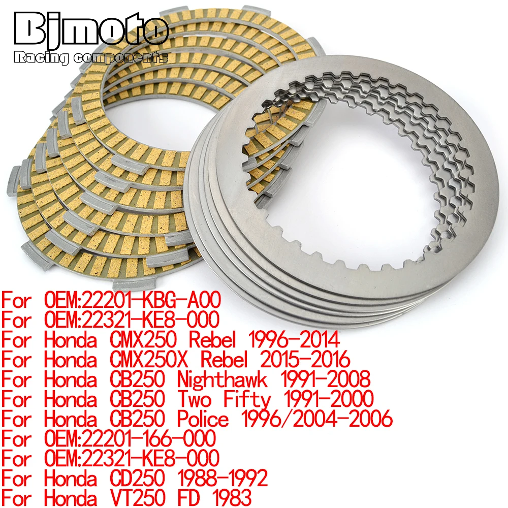 

Clutch Friction Disc Plates For Honda 22201-KBG-A00 22321-KE8-000 22201-166-000 CD 250 CD-250 VT-250 FD 1983 1988 1989 1990-1992