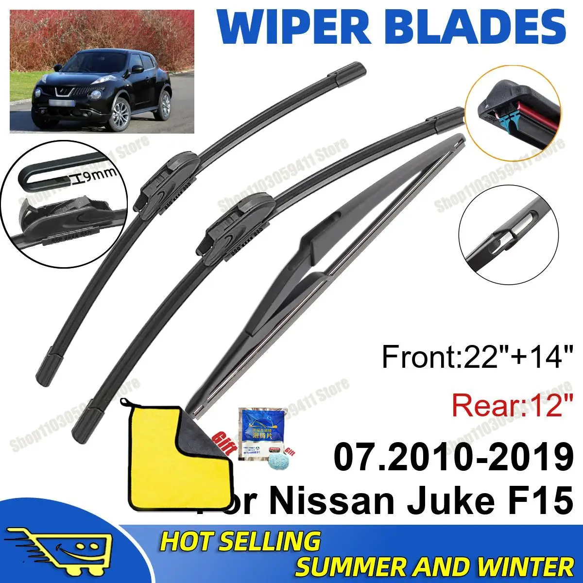 

3PCS For Nissan Juke F15 07.2010-2019 22" + 14"+ 12" Front Rear Wiper Blades Set Windshield Windscreen Car Accessories