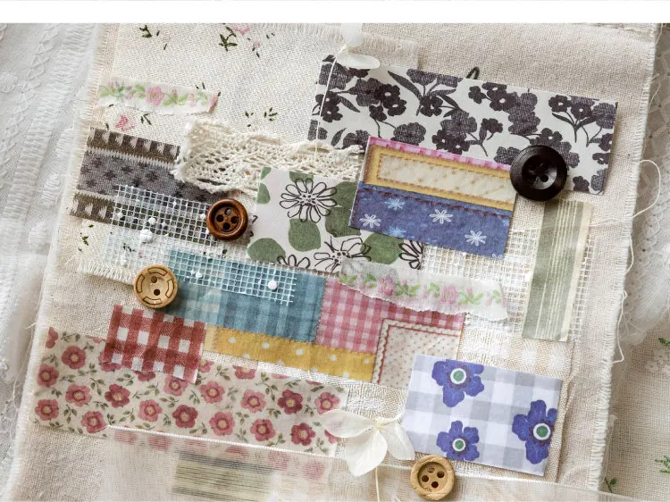 50 Blatt Vintage Washi-Papier-Stickerbuch, Grundfarben-Gittermuster, Scrapbooking, Junk Journal, Deko-Sticker – Detail 7