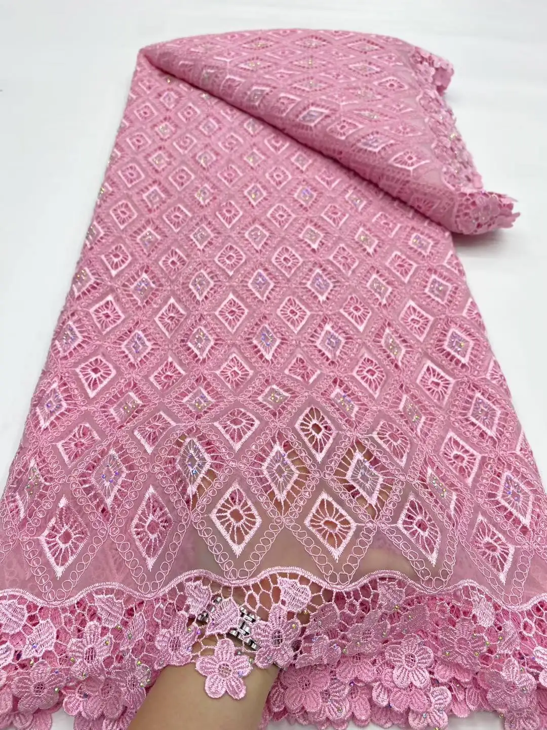 Tela de encaje con cuentas africanas 2025, hermosa malla de encaje francés, telas de encaje nigeriano con lentejuelas para mujer, vestido de fiesta de boda