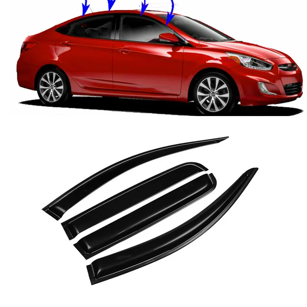 For Hyundai ACCENT 2012 2013 2014 2015 2016 2017 Window Vent Visor Sun Rain Deflector Guard Awnings Shelters Adhesive Cover Trim