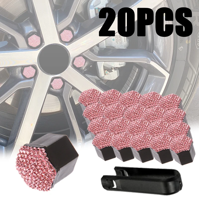 17/19/21mm Car Wheel Hub Covers Universal Diamond Inlay Car Tire Nut Protection Covers Anti-Rust Caps Auto Accessories 20Pcs/set