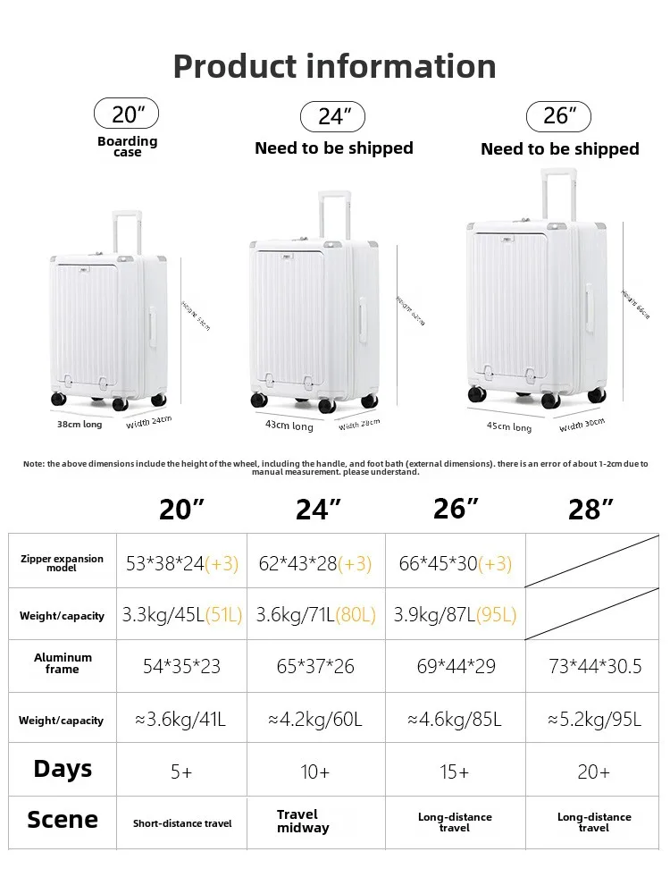 LIGHTGO Valigia anteriore aperta Borsa da viaggio d'affari Valigia espandibile di grande capacità borsa da viaggio mala de viagem