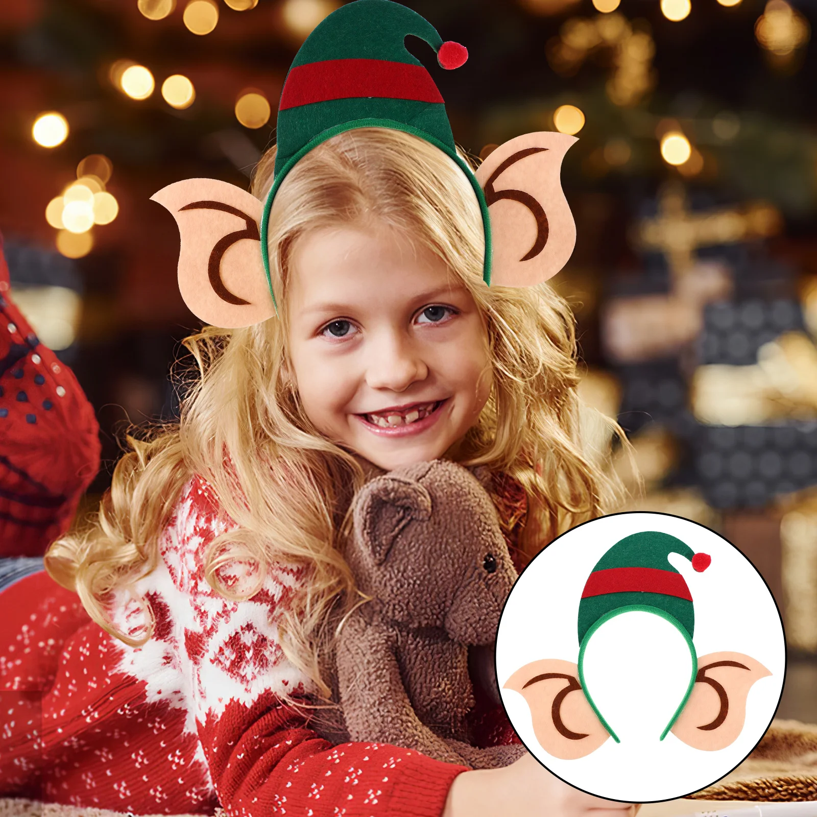 

2Pcs Christmas Elf Hat Headbands Cute Holiday Party Hair Accessories for Festive Headwear Xmas Photo Booth Props