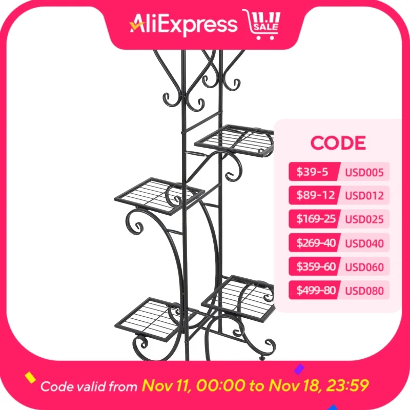 Suporte alto para plantas, prateleira de metal com 5 camadas para plantas, suporte para exibição de vasos de flores de jardim