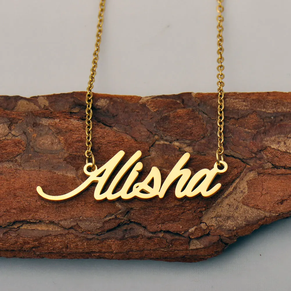 

AOLOSHOW Alisha Gold Name Necklace for Women Stainless Steel Letter Pendant Choker Jewelry Gift
