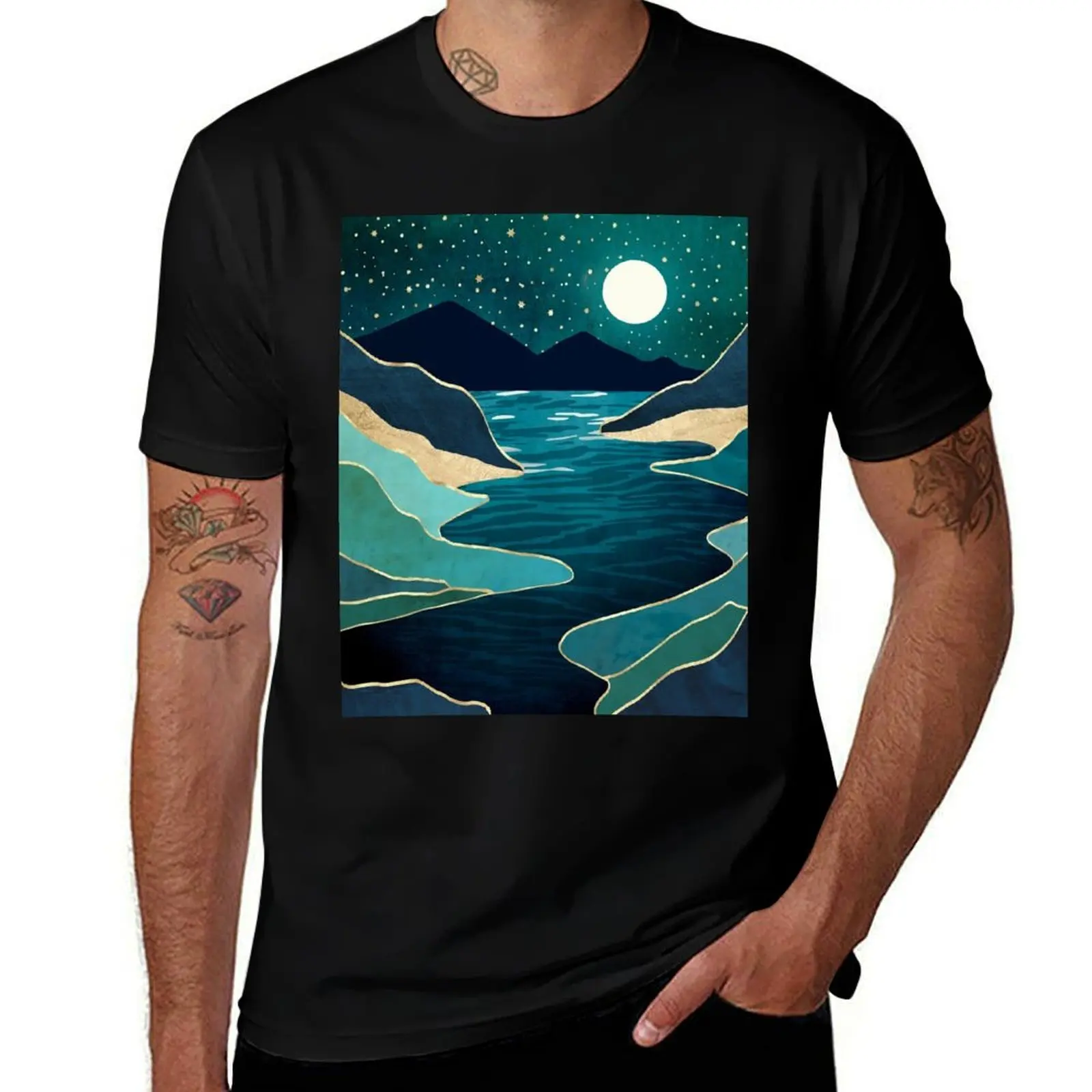 Moon Water Vista T-Shirt Modern Style Print T-Shirt