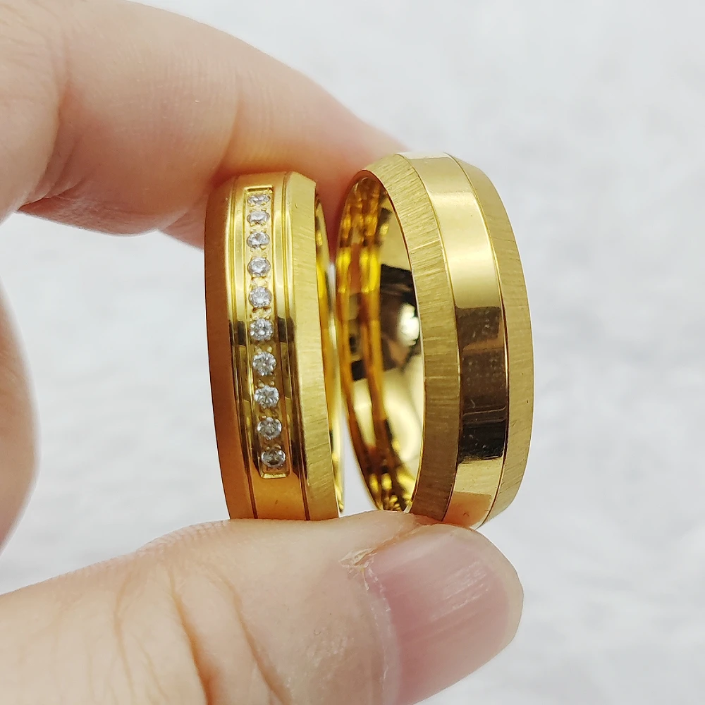 Anillos de Compromiso de boda dorados para hombres y mujeres, joyería barata de buena calidad para damas, parejas únicas