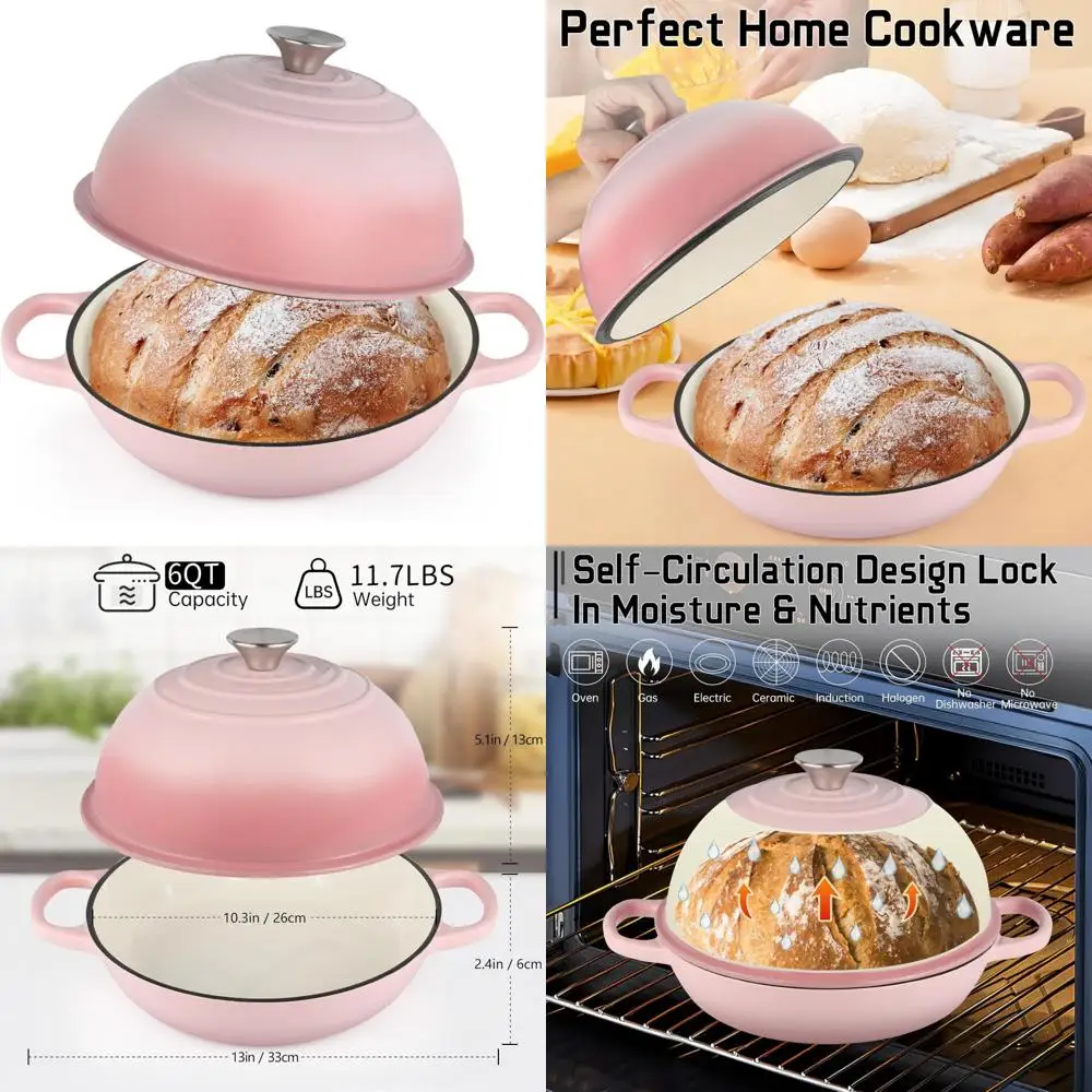 

10-Quart Enamel Cast Iron Dutch Oven for Sourdough Bread Baking with Lid, Perfect for Baking Delicious Homemade Bread