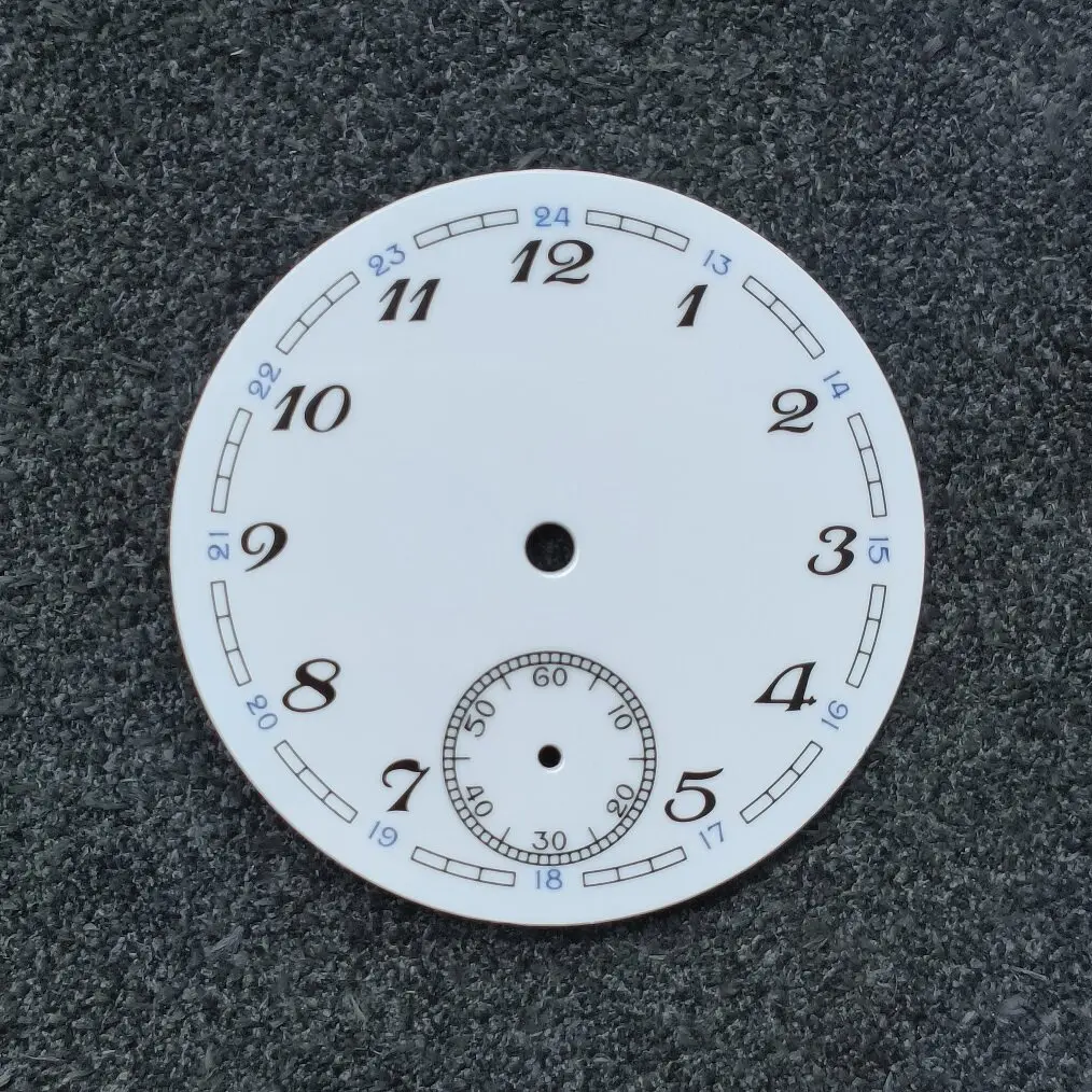 Watch dial literally 37mm white enamel dial face 24 hours scale for ETA6498 Seagull ST3620 3621