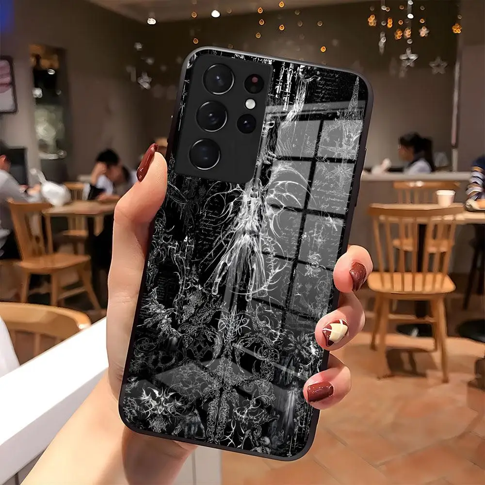 Gothic Coquette Cyber Sigilism Cross Phone Case For Samsung S25 S24 FE S23 S22 S21 Plus S20 Ultra Note20Ultra Black Glass Cover