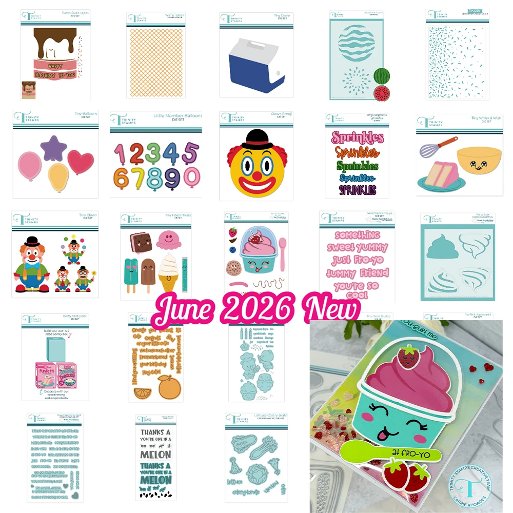 Novos Cortadores de Metal Trinity Stamps Tiny Wisk & Wish Buddy Pantry Box Greetings Junho 2026 para Scrapbook e Calendário Artesanal DIY