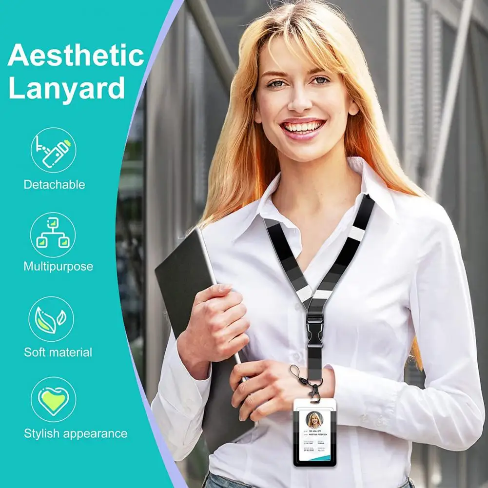 ID Badge Holder With Key Lanyard Retractable Name Tag Reel Card Protector Case Fashionable Printed ID Card Holder for Work