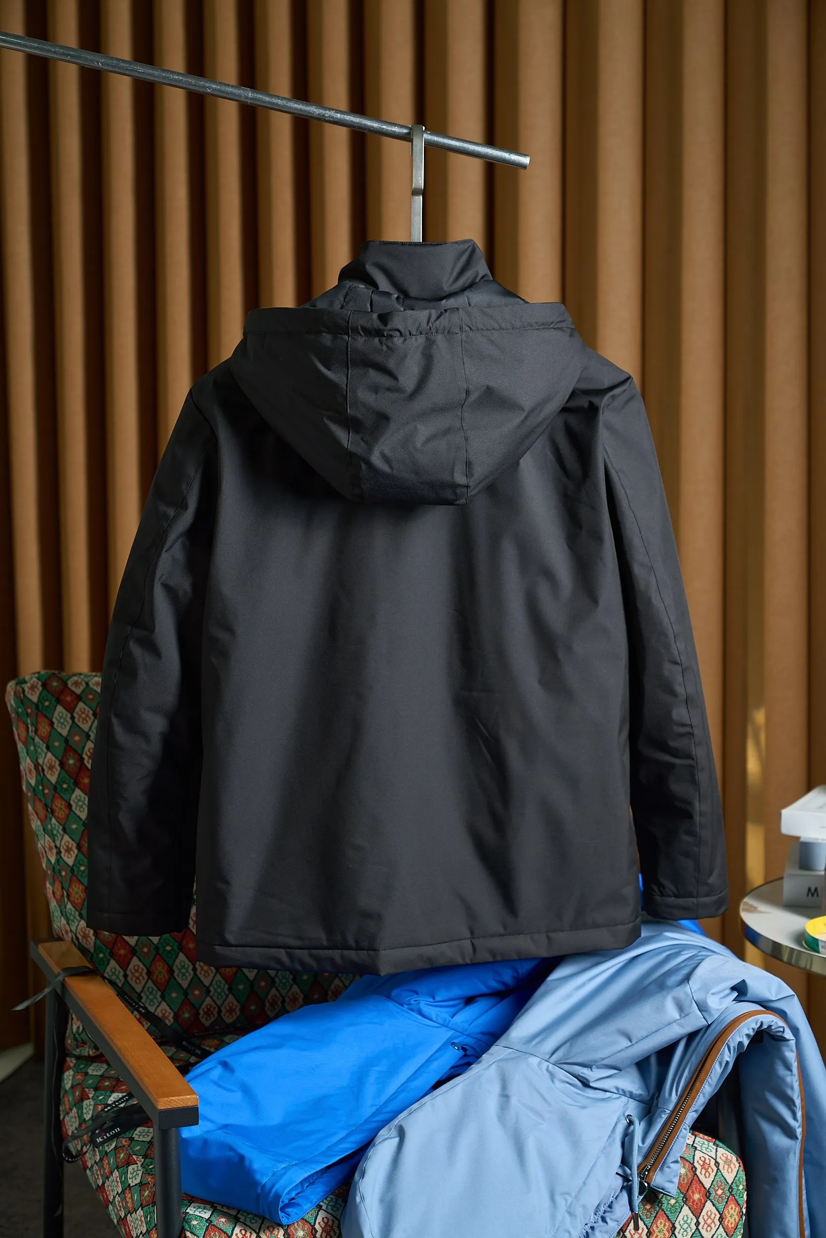 Kiton Tooling Utility Urban Trend Brown Leather Trimmed Hooded Jacket
