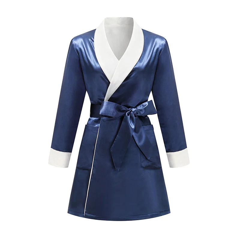 

Solid Color Long Sleeves Nightwear Lapel Sleep Dress Cardigan Bathrobe Kimono Home Clothes Felt and Thickened Gown Robe