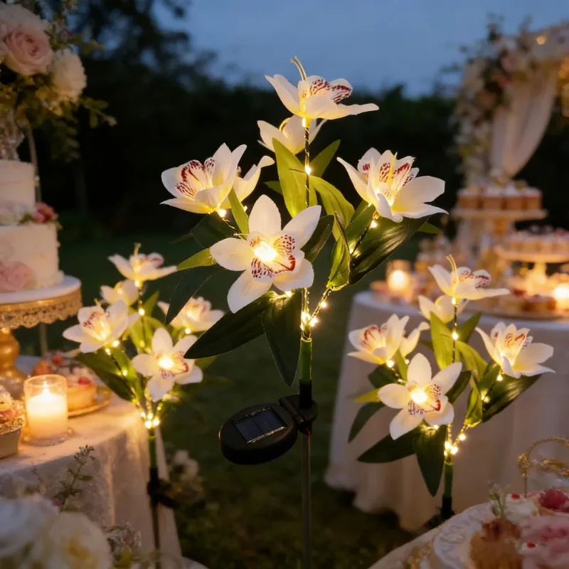

Wedding Decoration Solar Orchid Light LED Flowers Garden Home Decorative Light Landscape Orchid Rose Lamp Yard Lawn Path Decor