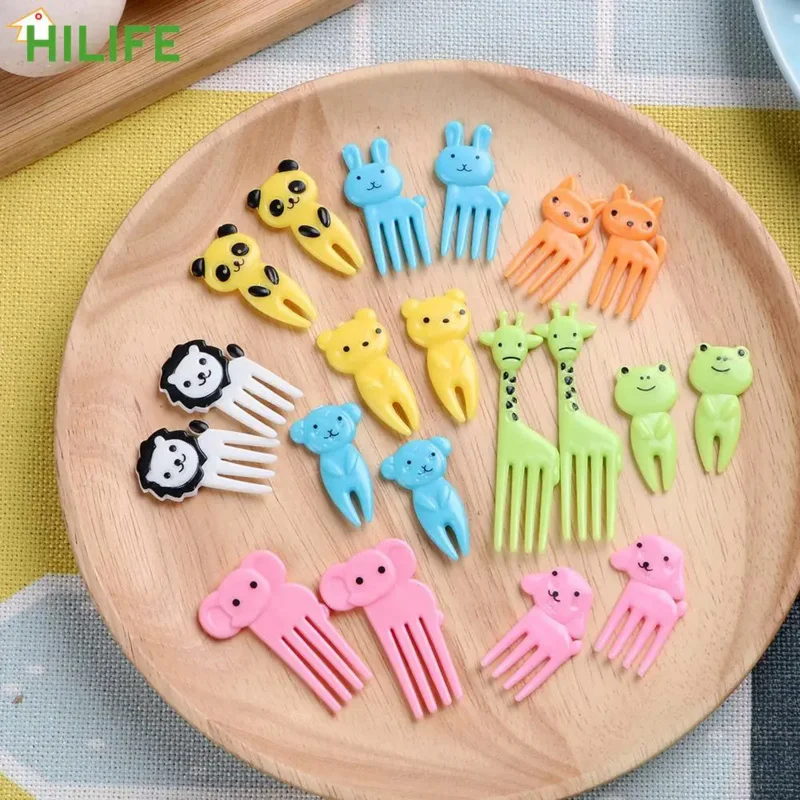 10pcs/pack color Randomly Snack Dessert Food Fork Lunches Toothpick Party Decor Animal Farm Fruit Fork for Children Mini Cartoon