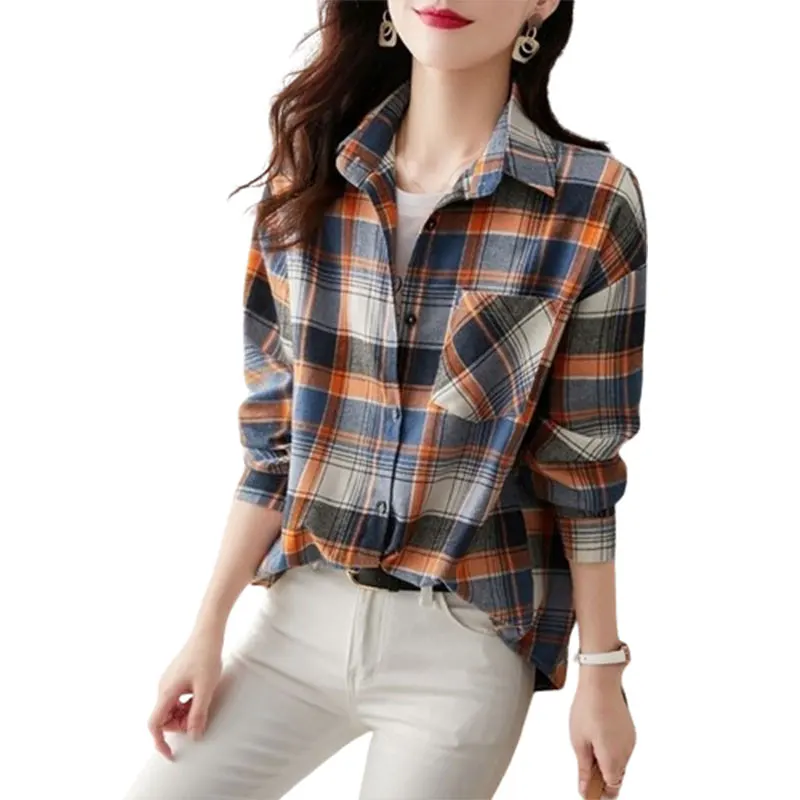 Elegant Fashion Harajuku Slim Fit Female Clothes Loose Casual All Match Tops Lattice Korean Version Long Sleeve Women Shirt