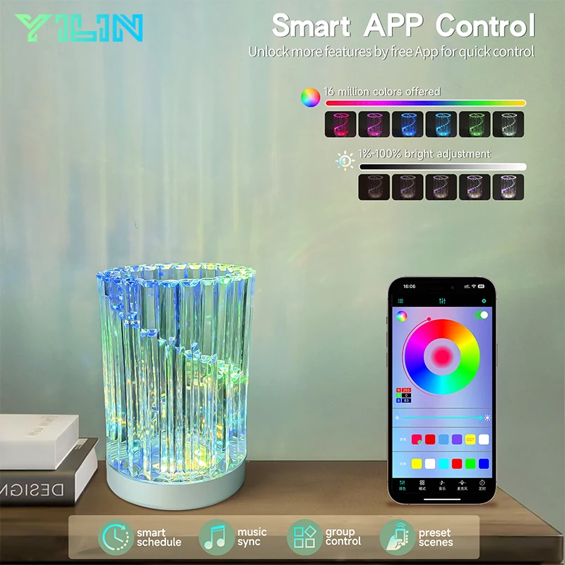 スマートLEDクリスタルナイトライト,RGBカラーチェンジ,花瓶ランプ,アプリ,リモコン,モダンでクリエイティブなアクリル,オフィスの装飾,リビングルーム