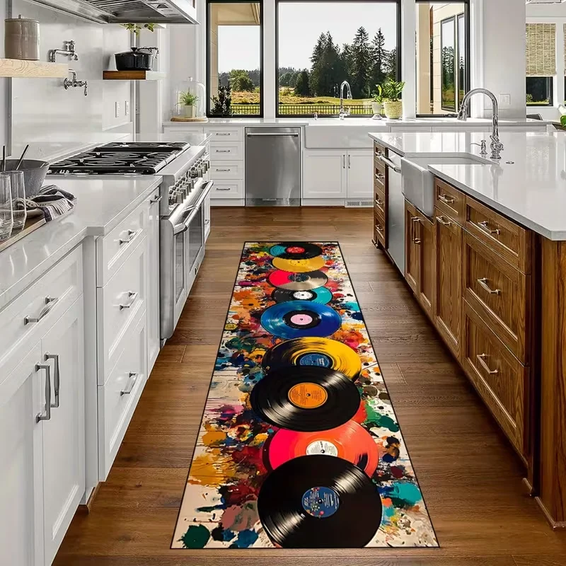 

Виниловый тематический ковер с брызгами чернил, яркий узор пластинок на абстрактном фоне коврика, моющийся напольный коврик для прохода в дороге