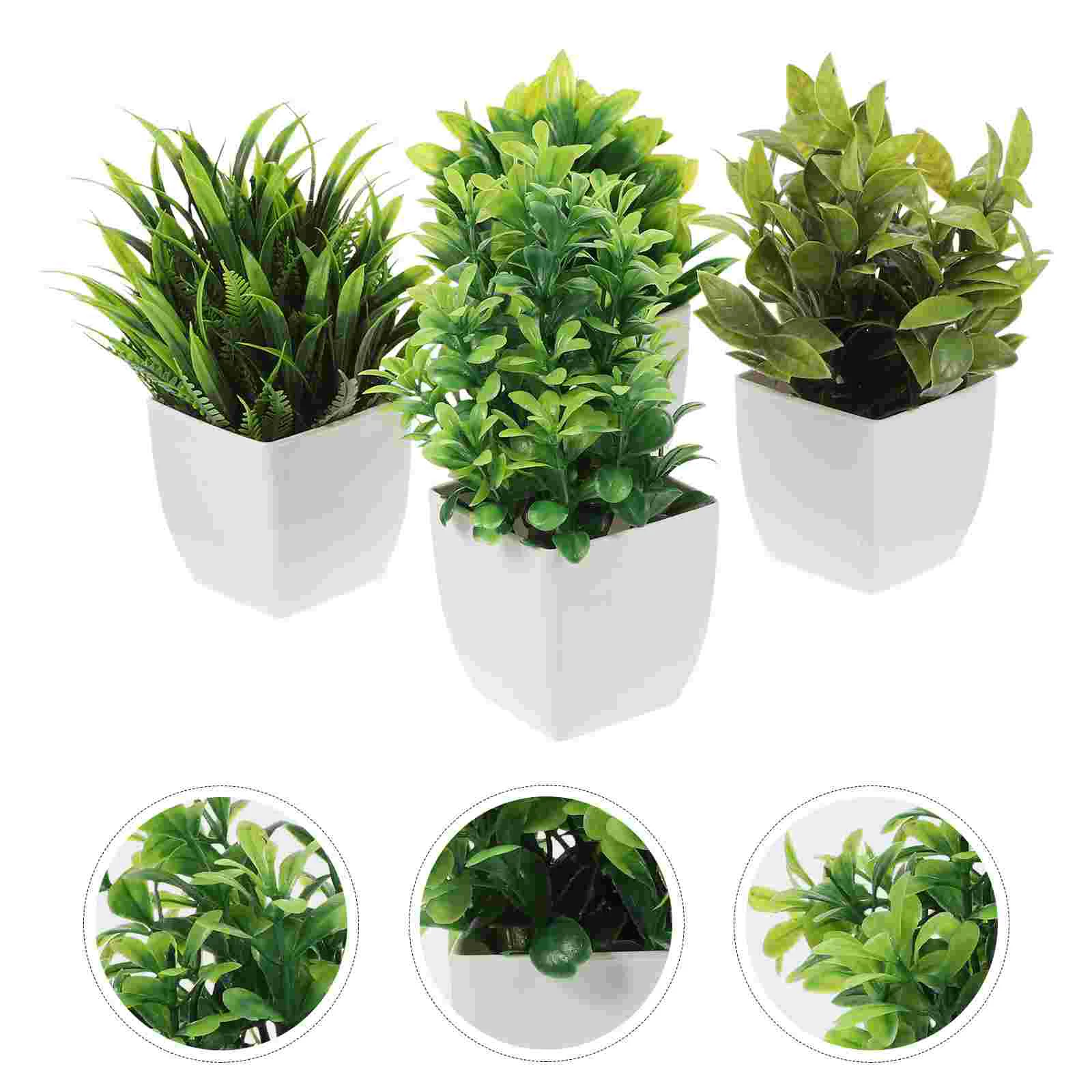 Mini Plantes Artificielles en Pot pour Décoration de Bureau, Faux Bonsaï d'Niken Plastique, 4 Pièces