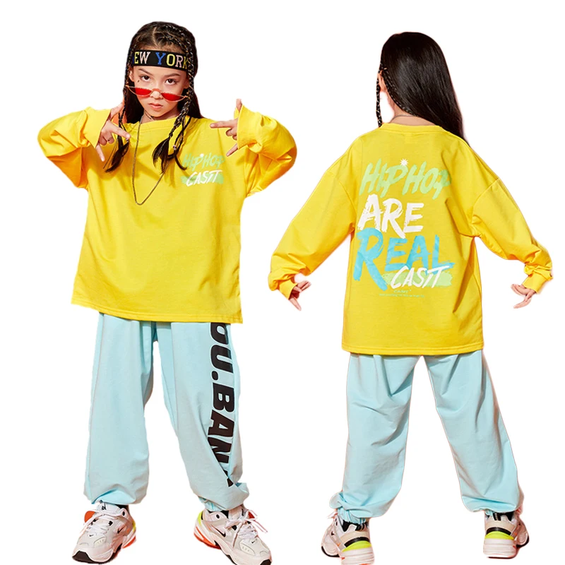 

LOlanta Kids Clothes for Girls Clothes Long Sleeve Top Jogger Pants Set Hip-hop Dance Costume School Students Daily Casual Wear