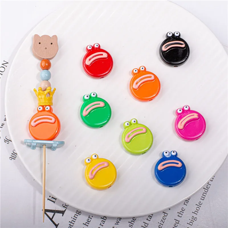 New style 50pcs/lot color print animals cartoon frog heads shape acrylic beads diy jewelry earring/bracelet accessory