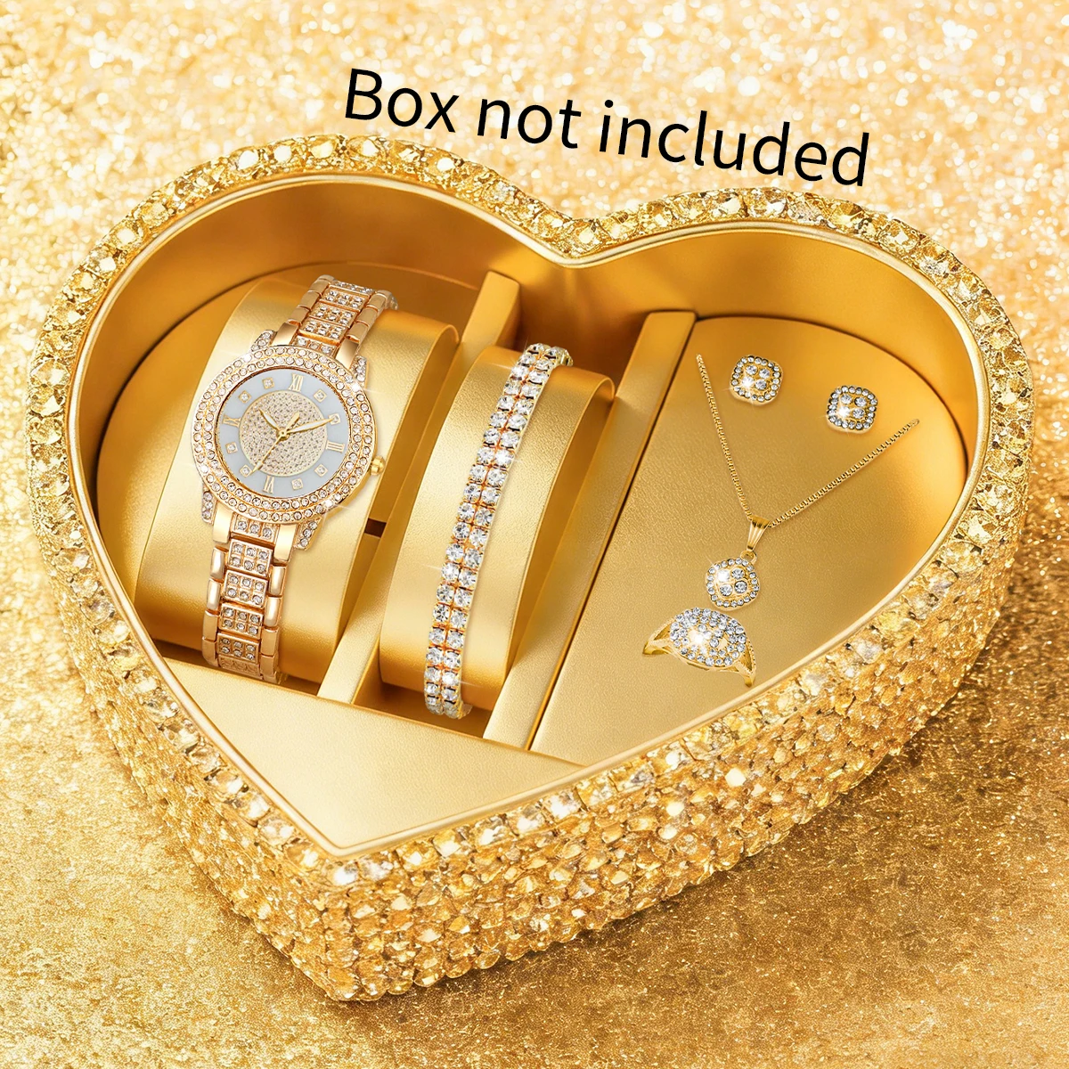 Luxury Rhinestone Watch + Bracelet & Jewelry Set