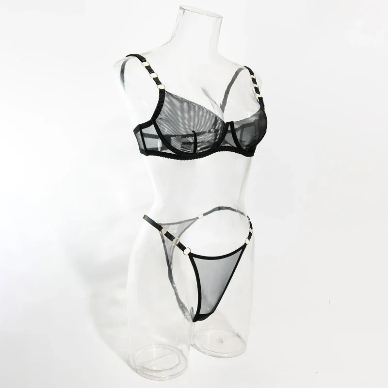 Bikini lingerie set with seductive patchwork, sheer, slim-fitting bra, two-piece set