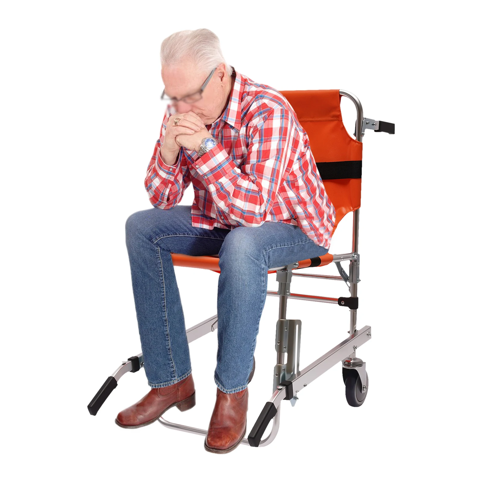 كرسي رفع سلالم من الألومنيوم خفيف الوزن وقابل للطي، كرسي سلم، بعجلتين لكبار السن، سعة تحميل 350 رطلاً (برتقالي)