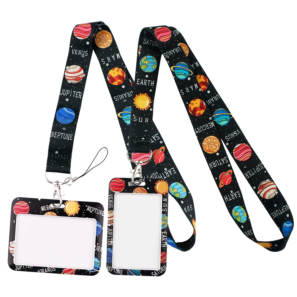 YL24 New Eight Planets Astronomy and Universe Lovers Lanyard Credit ID Badge Holder Key Rings Travel Bank Card Cover Accessories