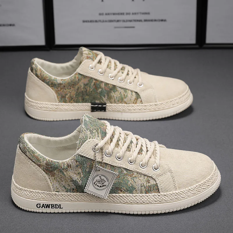 

Canvas Men's Shoes Breathable Summer Trendy Sports Casual Flat Bottom Board Shoes Thin Linen Fashionable Low Top Sneakers
