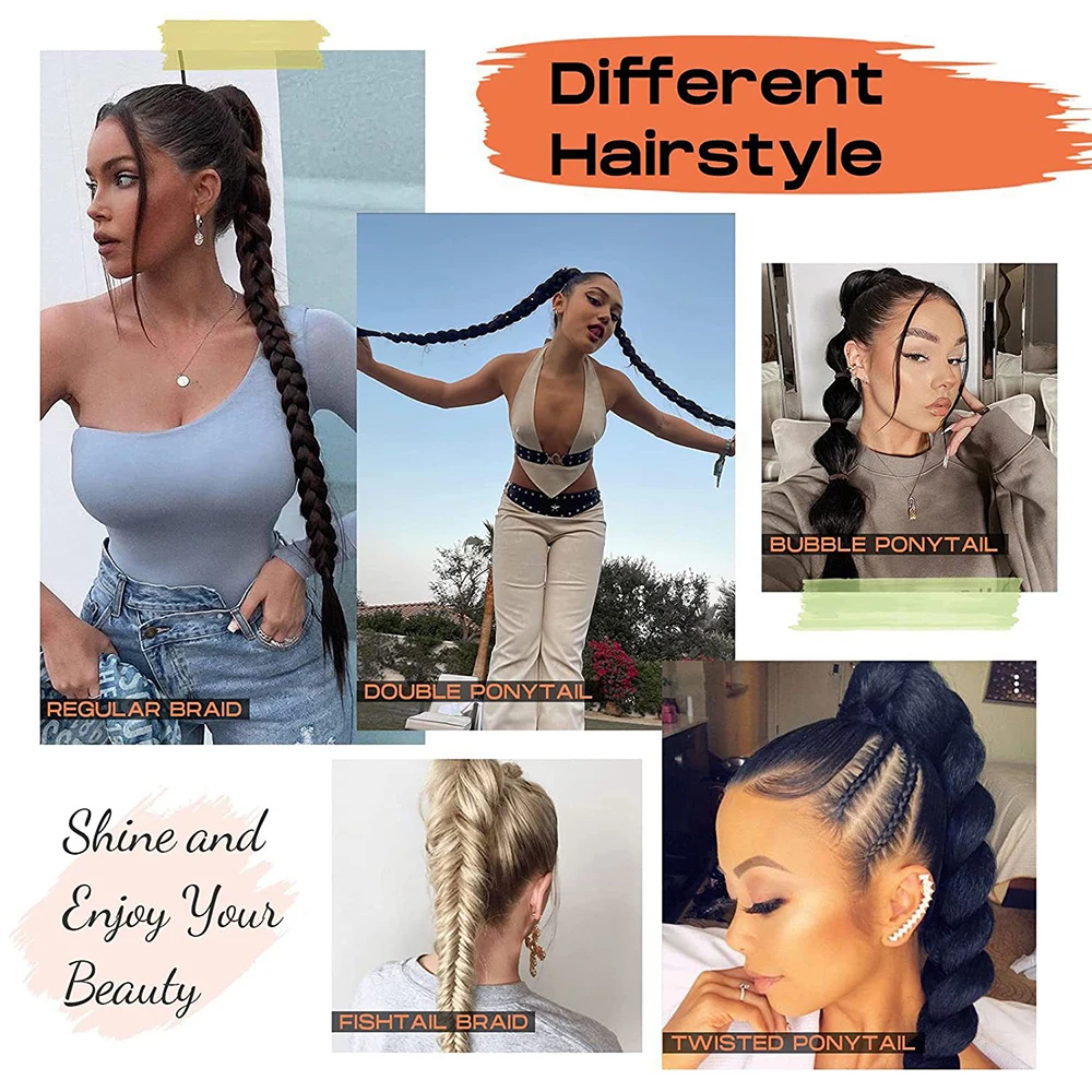 Long Synthetic Braided Ponytail Hair Extension For Women Black Brown Hairpiece Pony Tail With Hair Tie Fake Hair Extensions