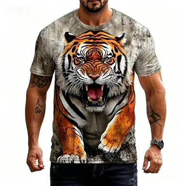Camiseta de Verano para Hombre con Estampado de Animales, Camiseta Casual de Manga Corta con Dibujos Animados
